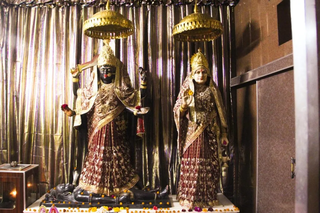 Maa Kali and Maa Bhameshwari at the mother temple in Bham, Hoshiarpur, Punjab, with a jyoti lit before them