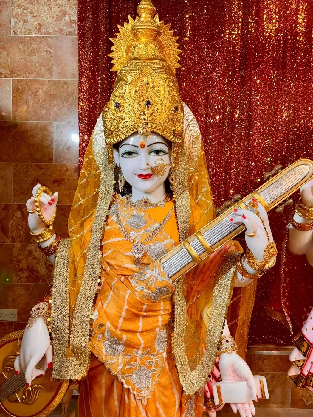 The murti of Maa Saraswati at the mandir